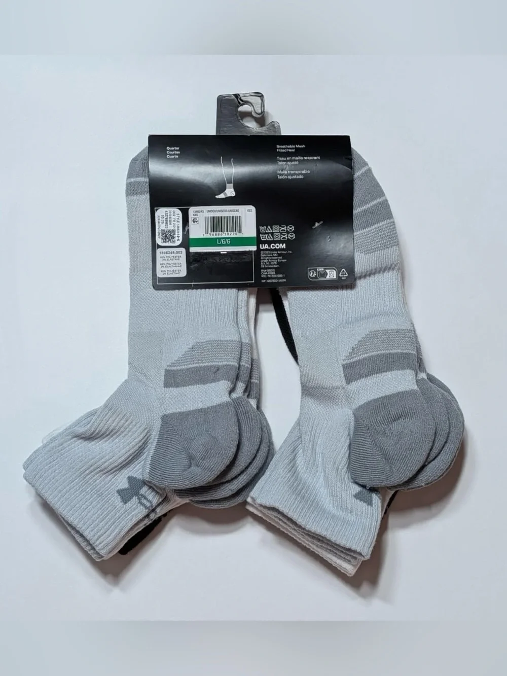 Under Armour Black White Gray Performance Socks - 6 Pack